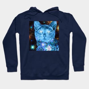 Blue Cosmos Kitty Batik Pattern Hoodie